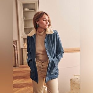 NWT Will jacket - vintage blue, sheepskin collar - Sezane